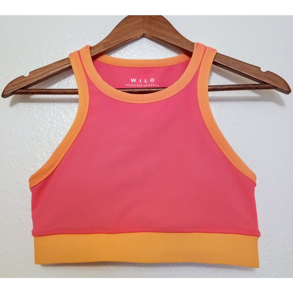 WILO The Label Ribbed Racerback Sports Bra Coral Pink Padded Yoga Crop SZ M